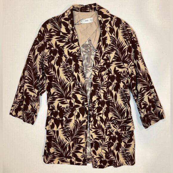 NWT MANGO LINEN Blend Tropical Print Notch Collar Blazer Front Flap Pockets XS - Picture 3 of 13
